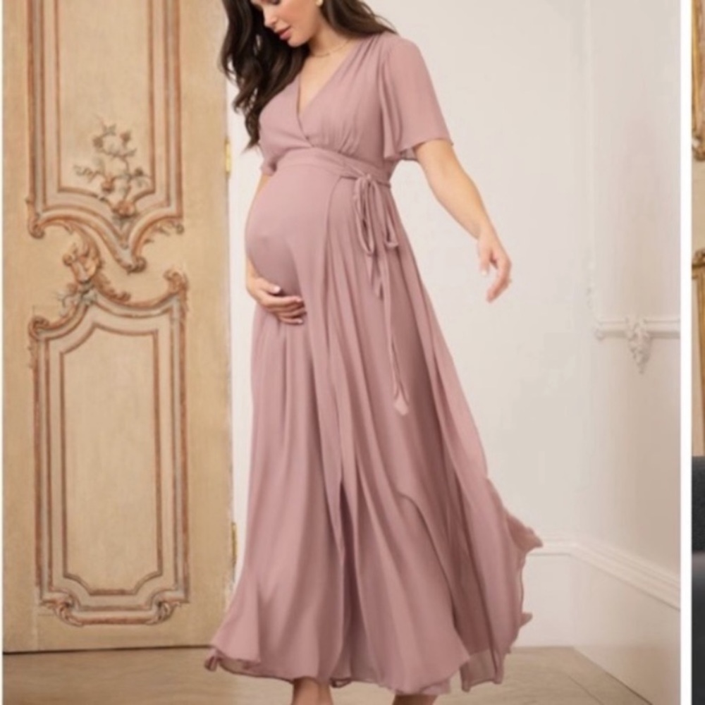 Luxe by Seraphine Maxi Dress Ranae Lift Up Nursing And Maternity Mauve Pink